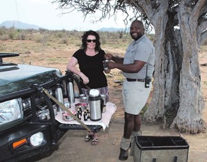 Coffee in the bush with our ranger Ernie Maetla.